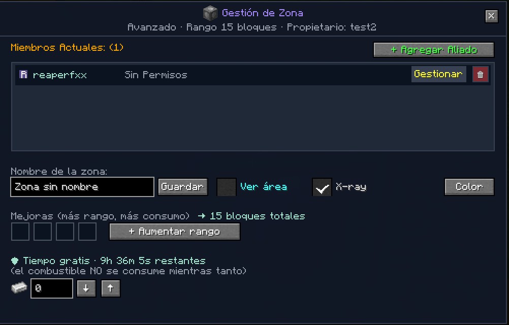 Block management GUI — allies, upgrades, area preview, X-ray, fuel & free time